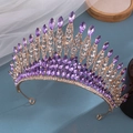 Lussuosa corona da sposa dorata con strass marquise viola e cristalli bianchi per matrimoni - Oro Viola