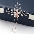 Rose gold bridal hair pin with pink flower and sparkling crystals for wedding hairstyles - Hair Stick / Rose Gold