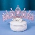 Elegant Baroque bridal crown with pink crystals and teardrop gemstones on silver metal base - Silver / Pink