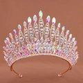 Squisita corona da sposa in oro rosa con cristalli AB iridescenti e design a strati - Oro Rosa Multicolore