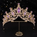 Tiara da sposa dorata con grandi cristalli viola marquise e strass bianchi brillanti - Oro Zirconia Viola