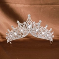 Macro view of silver baroque tiara with marquee crystals on brown satin background - Small Silver