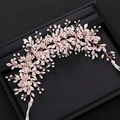 Exquisite rose gold bridal hair comb with crystal flowers and elegant silk ribbons - Hair Band / Rose Gold