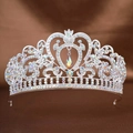 Macro shot of silver bridal crown featuring crystal heart and teardrop pendant - Silver/AB Zirconia