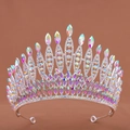 Elegante tiara da sposa in argento con cristalli AB iridescenti per concorsi e nozze - Argento con strass multicolore