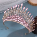 Luxuriöse roségoldene Brautkrone mit rosa Strasssteinen für Hochzeiten und Galas - Gold / Rosa