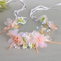 Pink and white chiffon flower wrist corsage with pearls and blue beads for bridesmaids - Exquisite Garland Hairband
