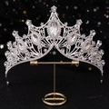 Elegante corona da sposa in lega argento con strass trasparenti su supporto dorato - Argento Strass Bianco