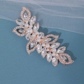 Elegant rose gold bridal hair clip featuring pearls and crystal leaf designs on mesh background - Hair Clip / Rose Gold