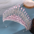 Corona da sposa di lusso in argento con cristalli rosa e gemme a goccia per nozze - Argento Rosa