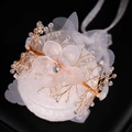 Handmade bridal wrist corsage with white translucent flower and pearl beads - Handmade Aesthetic Flower Hair Accessory (SH188)