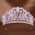 Baroque silver bridal crown with purple rhinestones and water drop heart pendant - Silver Base + Purple Rhinestone