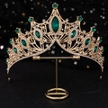 Regal gold tiara with emerald green crystals and sparkling rhinestones for brides - Gold / Green
