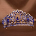 Corona da sposa barocca dorata con filigrana e accenti di cristallo blu a goccia - Blu