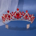Macro detail of red crystal bridal crown with golden base and integrated hair combs - Double Hair Comb Fixed Red Crystal Style (1090)