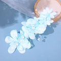 Elegant light blue silk floral bridal headpiece with pearls and crystal beads on silver wire - Blue