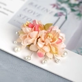Épingle à cheveux fleur en tissu orange-rose avec perles blanches et fils d'argent - Gz1531