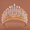 Couronne de mariée dorée avec cristaux ambrés et strass brillants pour mariage - Champagne