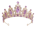 Corona da sposa barocca in oro con strass viola scintillanti e pietre preziose - Base Oro Strass Viola