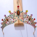 Baroque bridal tiara in gold alloy with colorful crystals and vibrant amber gemstones - Gold with Multicolor Rhinestone