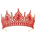 Elegant gold bridal tiara with luxury red rhinestones and crystals on white background - Symmetrical Spire Red Artificial Stone Style (883)