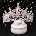 Exquisite silver bridal crown with iridescent colorful crystals and rhinestones for wedding - Silver with Multi-color Rhinestones