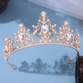 European vintage golden bridal crown with sparkling rhinestones and teardrop crystals - Gold / White Zirconia