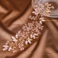 Handmade bridal headband with pink crystals and gold wire on brown silk fabric - Pink