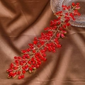 Handmade red crystal bridal hair vine with gold wire floral beading for wedding hairstyles - Red