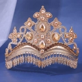Luxury gold bridal crown with champagne crystals and fringe pendants on blue background - Champagne Single Tiara