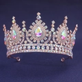 Luxuriöse Brautkrone in Roségold mit farbigen AB-Strasssteinen und Birnenkristallen - Bunter Zirkonia