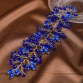 Handmade blue crystal bridal hair vine with silver wire and faceted beads for wedding style - Blue