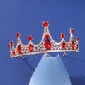Luxurious gold crown with red marquise stones and white rhinestones on blue base - Vintage Luxurious Marquise Rhinestone Style (213)