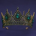 Couronne de mariée luxueuse avec strass vert émeraude et cadre en alliage doré - Vert