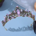 Couronne de mariée baroque avec grand cristal violet en goutte et alliage doré antique - Noir Violet