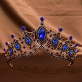 Vintage Barock Krone mit Bronzebasis, tiefblauen Edelsteinen und schwarzen Kristallen - Schwarz mit blauem Kristall