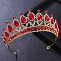 Corona da sposa dorata con cristalli rossi a goccia e strass bianchi brillanti - Base Oro Strass Rosso (HG212 Rosso)