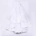 European white double layer bridal veil with elegant lace edge and hair comb accessory - White (With Hair Comb)