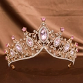 Barocke Brautkrone in Roségold mit rosa Kristallen und Markasit-Steinen - Gold / Rosa