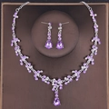Elegant purple crystal waterdrop bridal jewelry set with necklace and earrings - Silver Purple Style