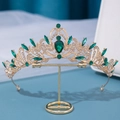 Corona da sposa dorata vintage con grande goccia di smeraldo e cristalli marquise verdi - Oro Verde