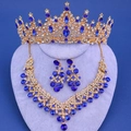 Conjunto de lujo corona collar y pendientes dorados con diamantes de imitación azul - Estilo Calado con Diamante de Imitación Azul Real (Estilo 23)