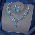 Elegant silver-tone bridal jewelry set with water drop blue crystals and necklace - Silver Lake Blue Style