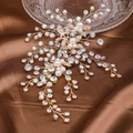 Vigne de cheveux mariée dorée avec perles blanches et strass sur tissu en soie brune - Zircon Coloré