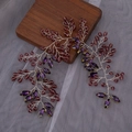 Handmade purple and burgundy crystal beaded hairpieces with silver wire in a branch design - Brown