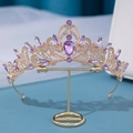 Elegante tiara da sposa dorata con gemme viola e strass bianchi brillanti e lucenti - Viola Oro