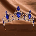 Corona vintage dorada con cristales azul marino en forma de pera y brillantes strass - Azul Real