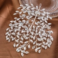 Cerchietto da sposa elegante con strass argentati e foglie su seta marrone - Argento