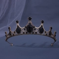 Vintage Barok kroon tiara met zwarte kristallen en antiek gouden legering voor bruidskleding - Zwart