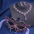 Parure de bijoux élégante avec collier de cristal violet et masque papillon - Parure Collier en Strass Violets avec Masque (Style 11)